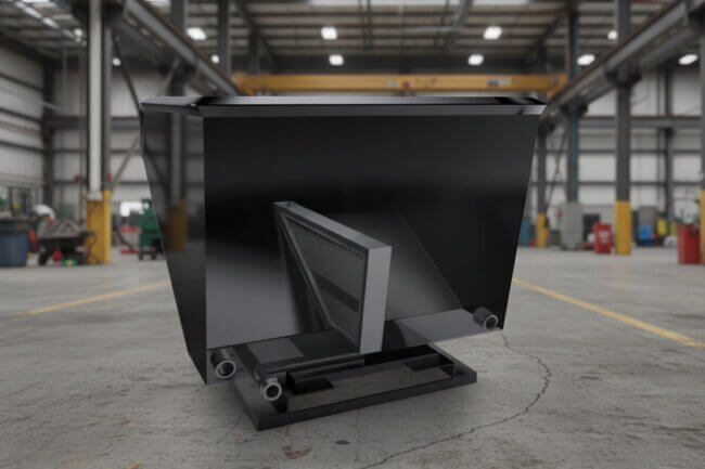 AZ self-dumping dewatering hopper with vertical filter panel for portable solids removal and on-site sludge dewatering